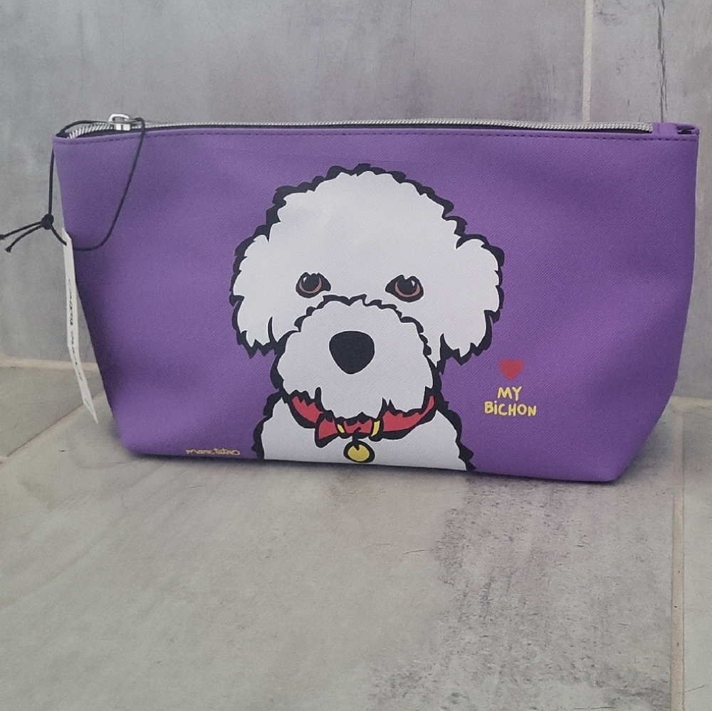 Marc Tetro My Bichon Purple Dog Design Cosmetic Pouch - NWT